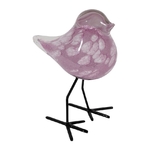 Oiseau décoratif en verre soufflé marbré - pattes en fer noir - coloris mauve - 10,5 × 8,5 × H 14 cm