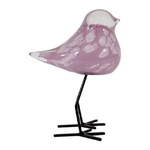 Oiseau décoratif en verre soufflé marbré - pattes en fer noir - coloris mauve - 10,5 × 8,5 × H 14 cm
