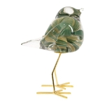 Oiseau décoratif en verre soufflé marbré - pattes en fer doré - coloris vert et or - 11,5 × 8,5 × H 15,5 cm