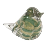 Presse-papier oiseau en verre soufflé marbré - coloris vert et or - 11,5 × 7 × H 8,5 cm