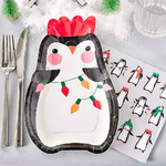 Assiette en carton en forme de Pingouin - Lot  de 12