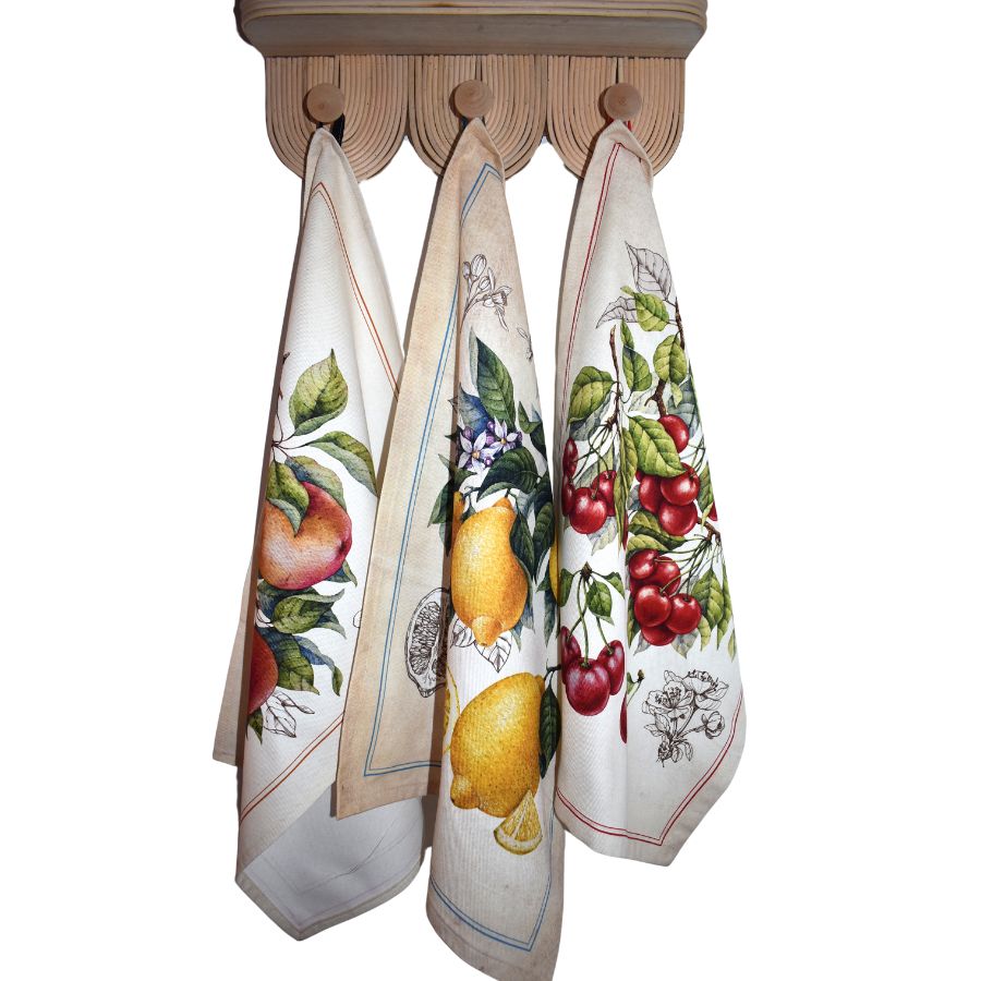Lot De 2 Torchons Vintage 100% Coton – Motifs Fruits, Made In France