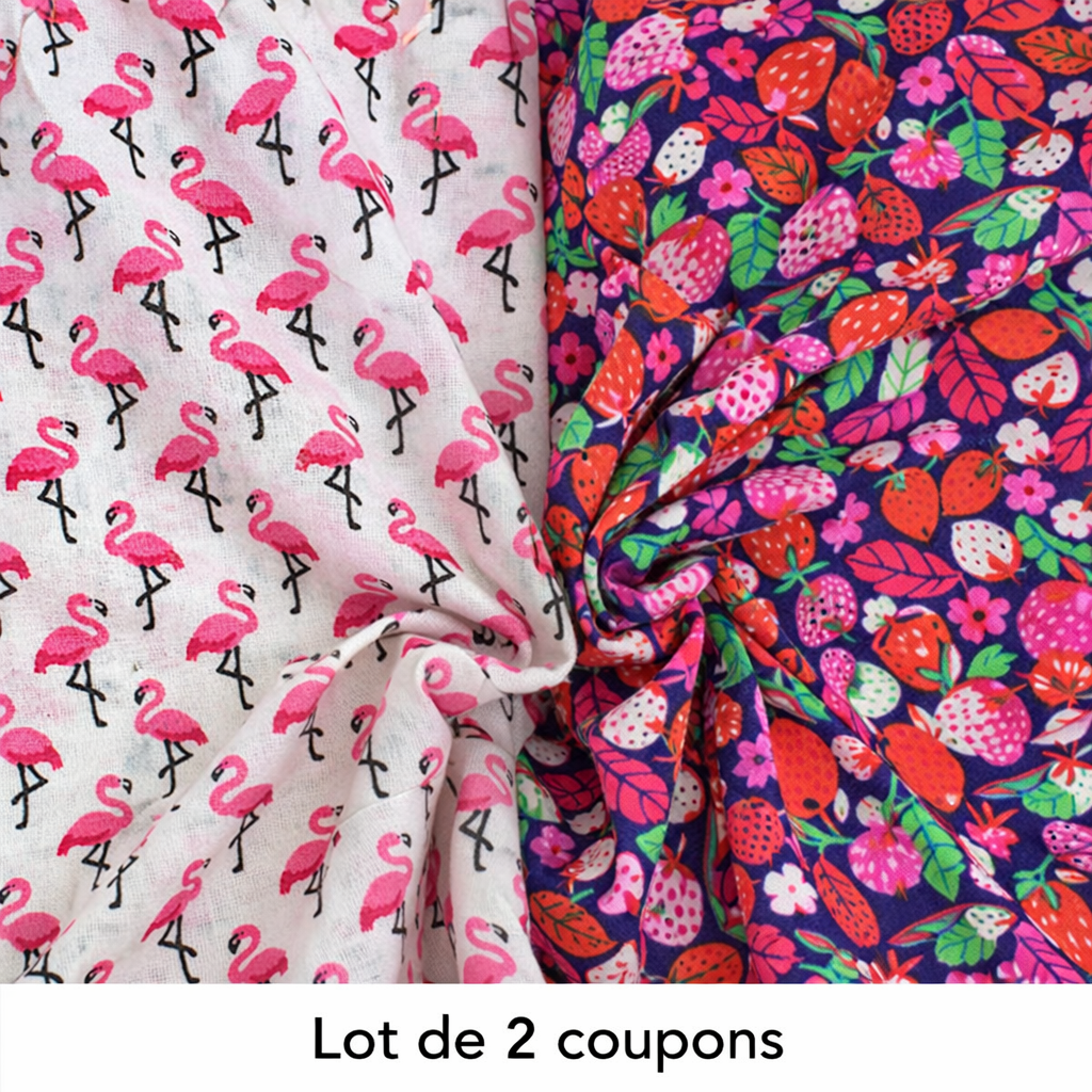 coupon-tissu-fraise-et-flamant-rose