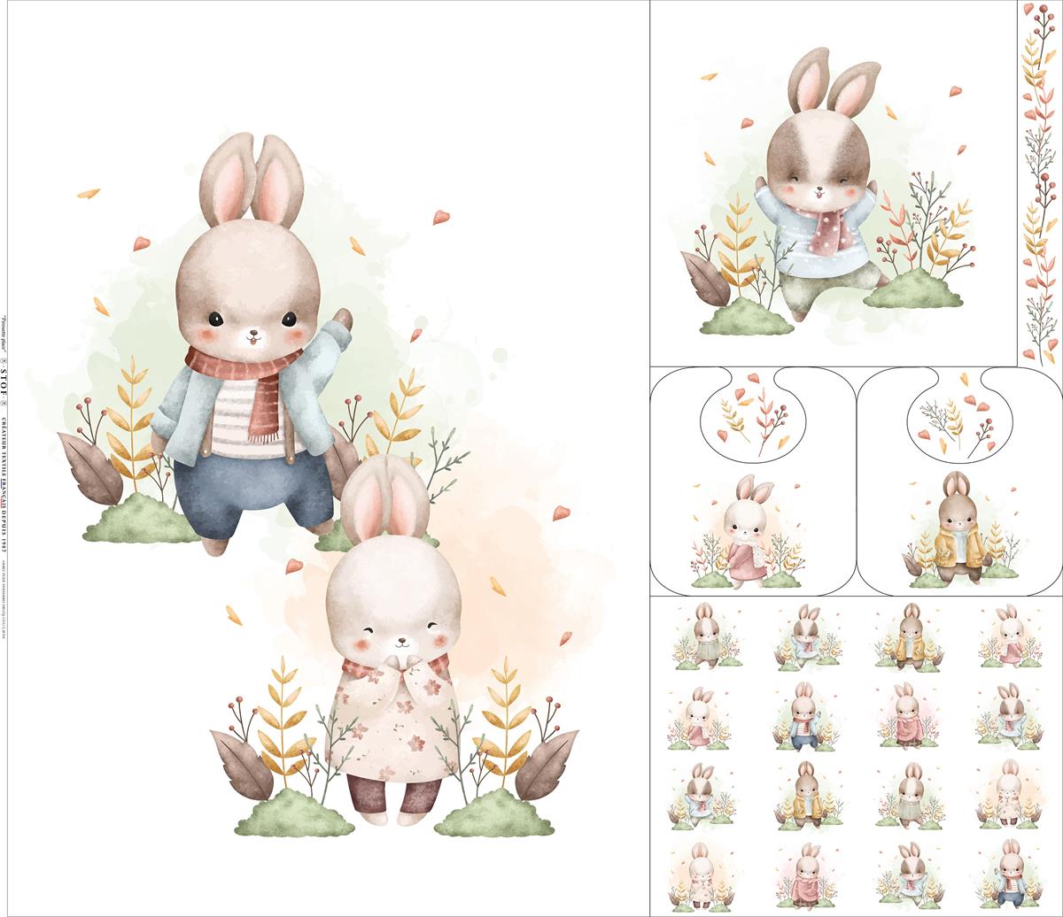 panneau-tissu-coton-lapin
