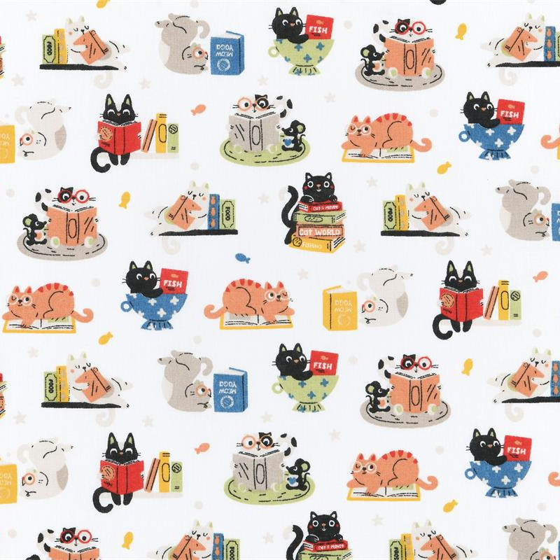 tissu-coton-imprime-chats-et-livres-fond-blanc