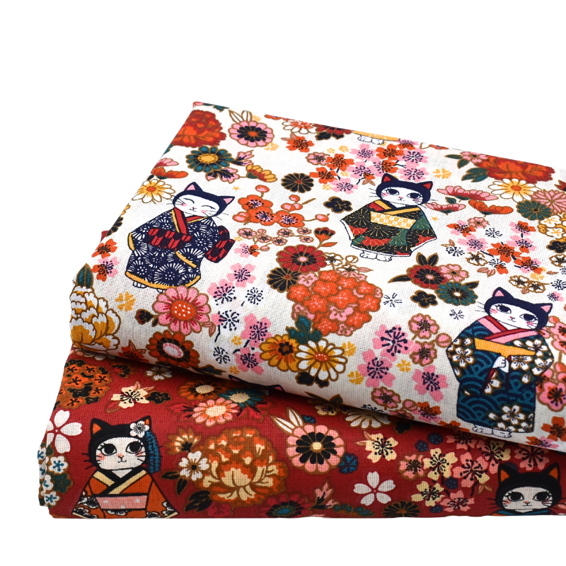 lot-2-coupons-tissu-coton-chats-japonais-kimono
