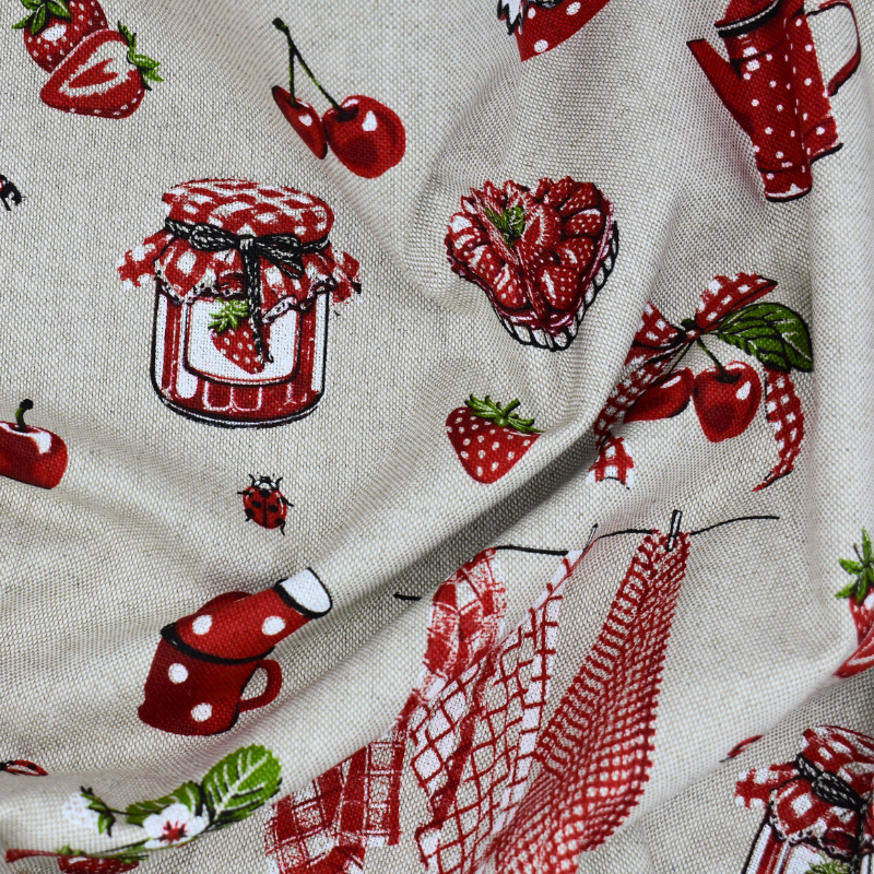 tissu-cuisine-fraises-cerises-rouge-fond-ficelle