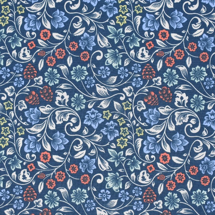 tissu-coton-fleurs-bleu
