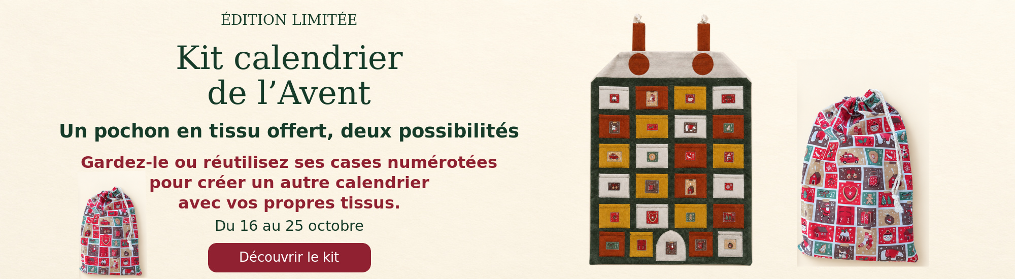 kit calendrier de l'avent et son pochon offert