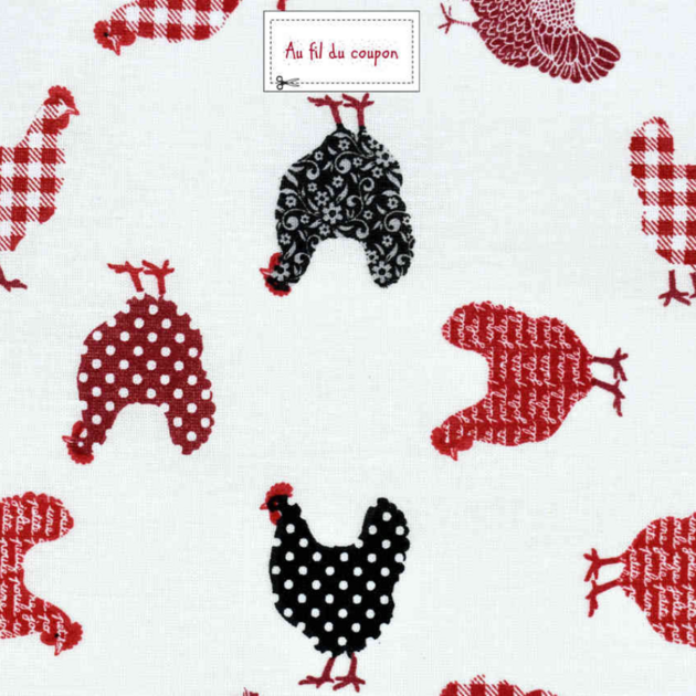 Tissu poule coupon de 50cm x 160cm de laize Tissus créa & déco/Coton Au fil du coupon