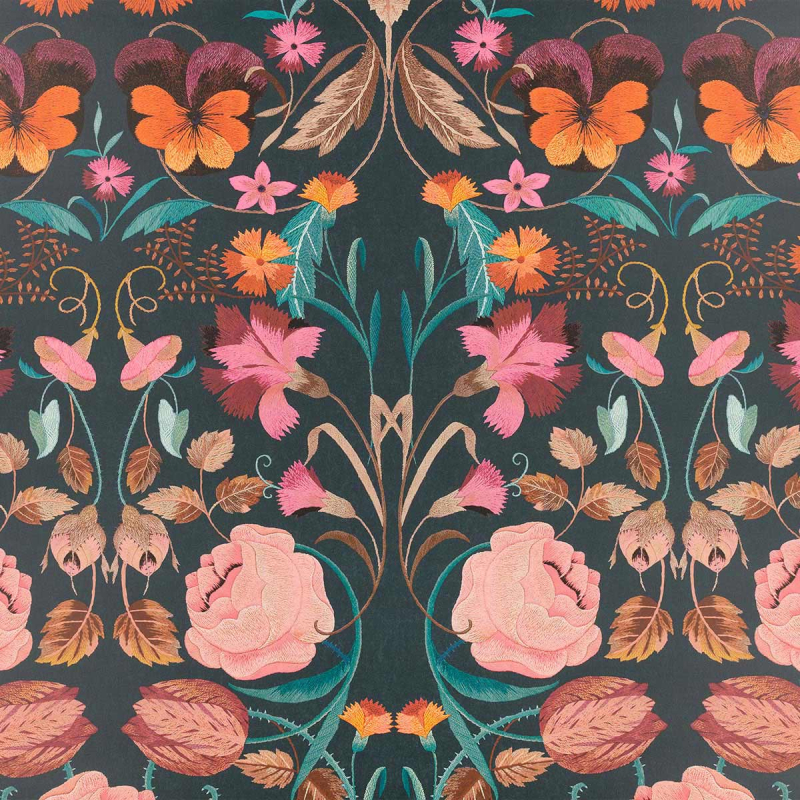 papier-peint-fleuri-bonita-rose-fond-sombre-romo