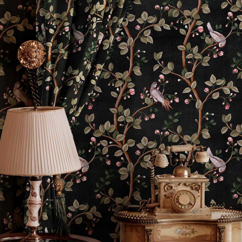 papier-peint-fleuri-birds-prosperity-coordonne-noir-deco