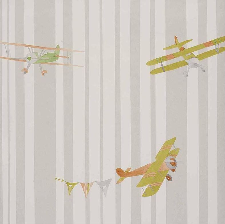 Abracadabra-collection-enfant-camengo-papier-peint-avion-acrobat-vert