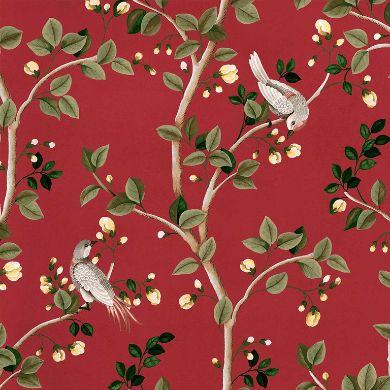 papier-peint-fleuri-birds-prosperity-coordonne-rouge