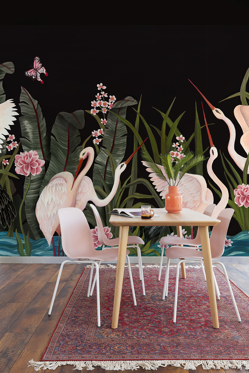 papier-peint-exotique-flamand-rose-laura-torroba-coordonne