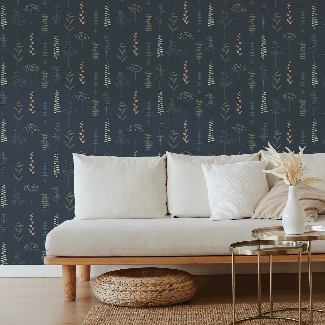 herbario-noche-papier-peint-design-minimaliste-nature-bleu