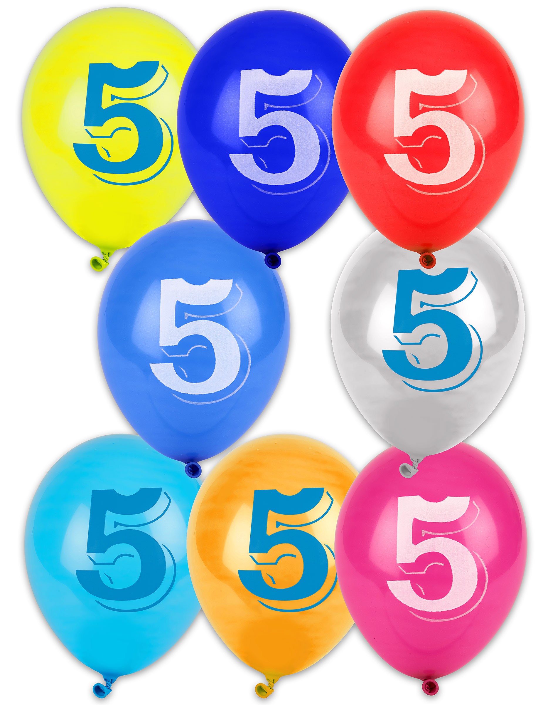 8 Ballons Multicolores Chiffre 5