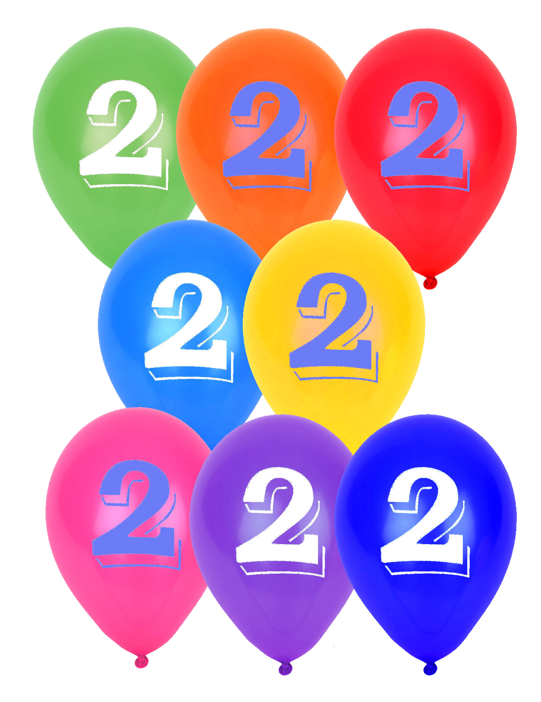 8 Ballons Multicolores Chiffre 2