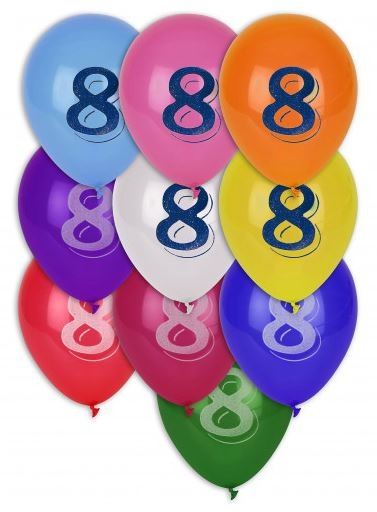 8 Ballons Multicolores Chiffre 8
