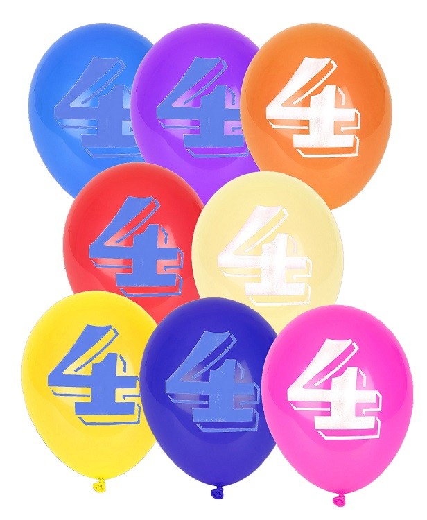 8 Ballons Multicolores Chiffre 4