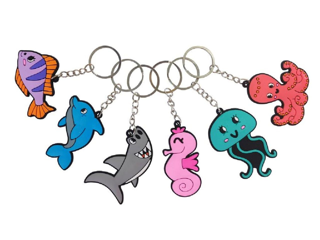 Porte-clés animaux marins colorés en caoutchouc, cadeaux pour enfants,  décorations de fête d'anniversaire, faveurs