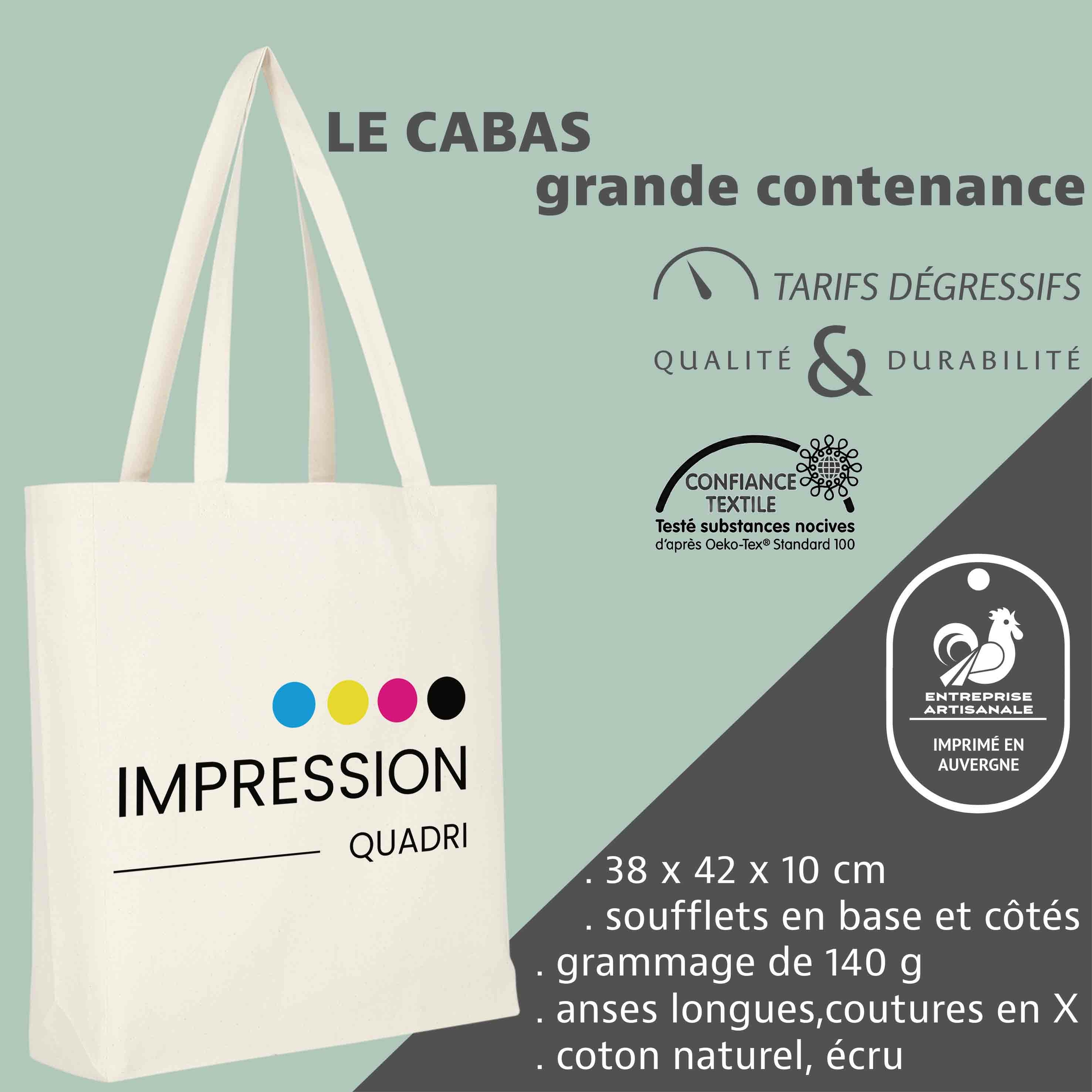 Cabas grande contenance en coton naturel
