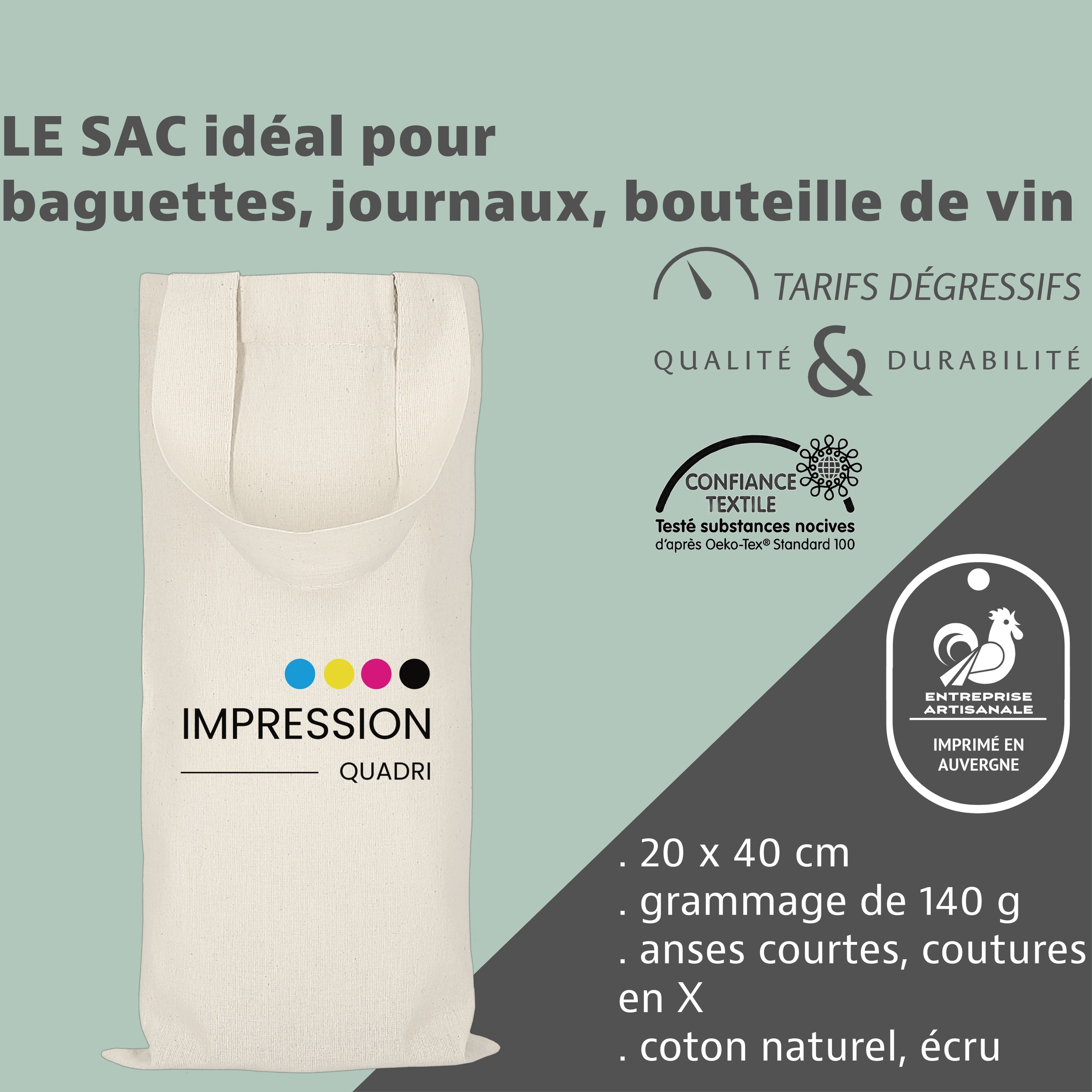 Le sac format baguettes, journaux, bouteilles