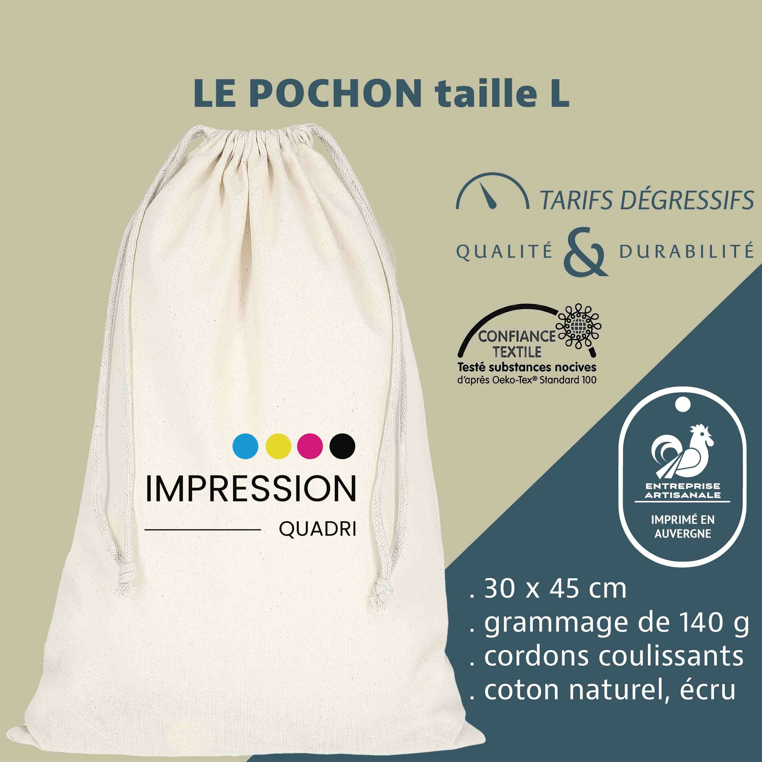 Pochon taille L en coton naturel avec cordons de serrage