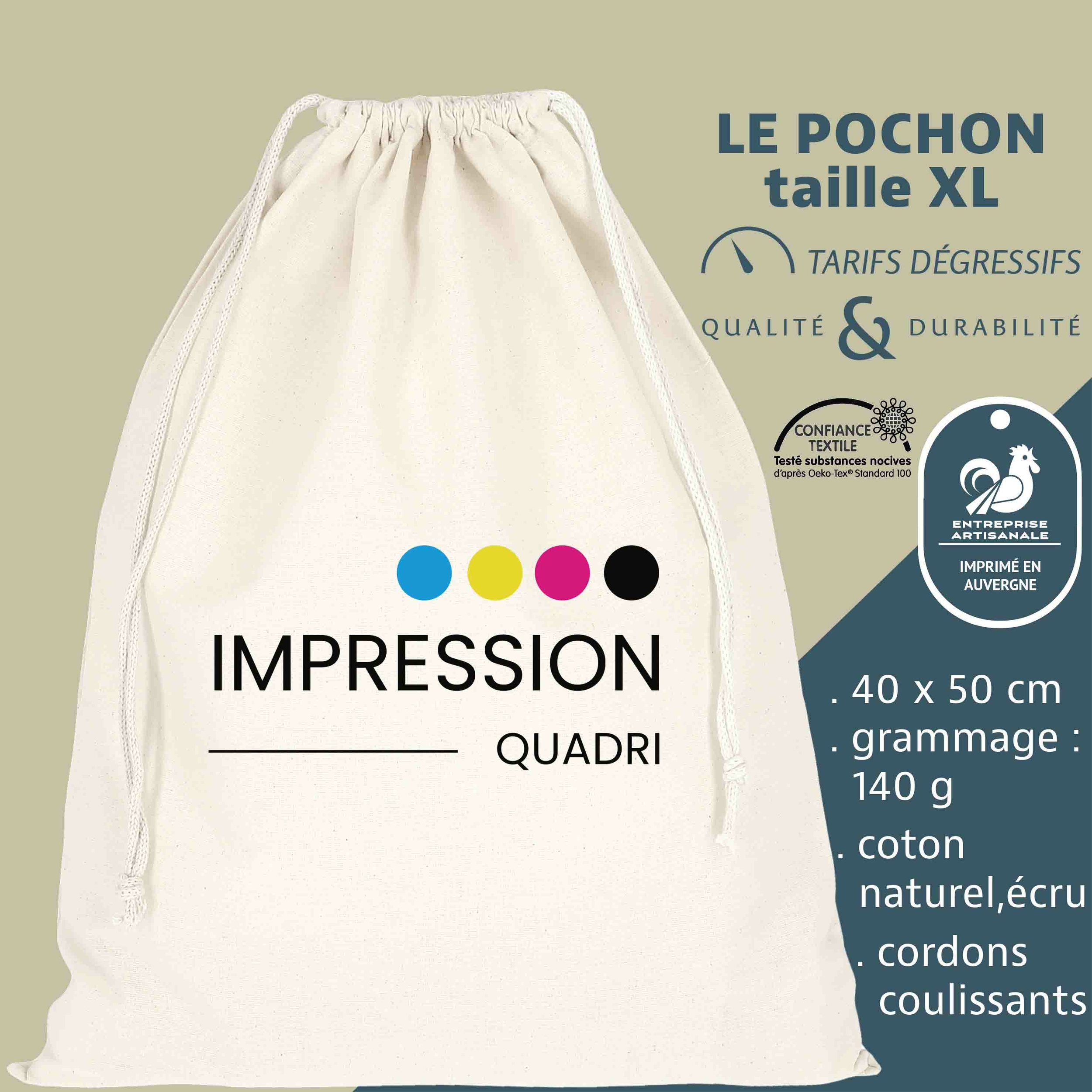 Pochon taille XL en coton naturel avec cordons de serrage