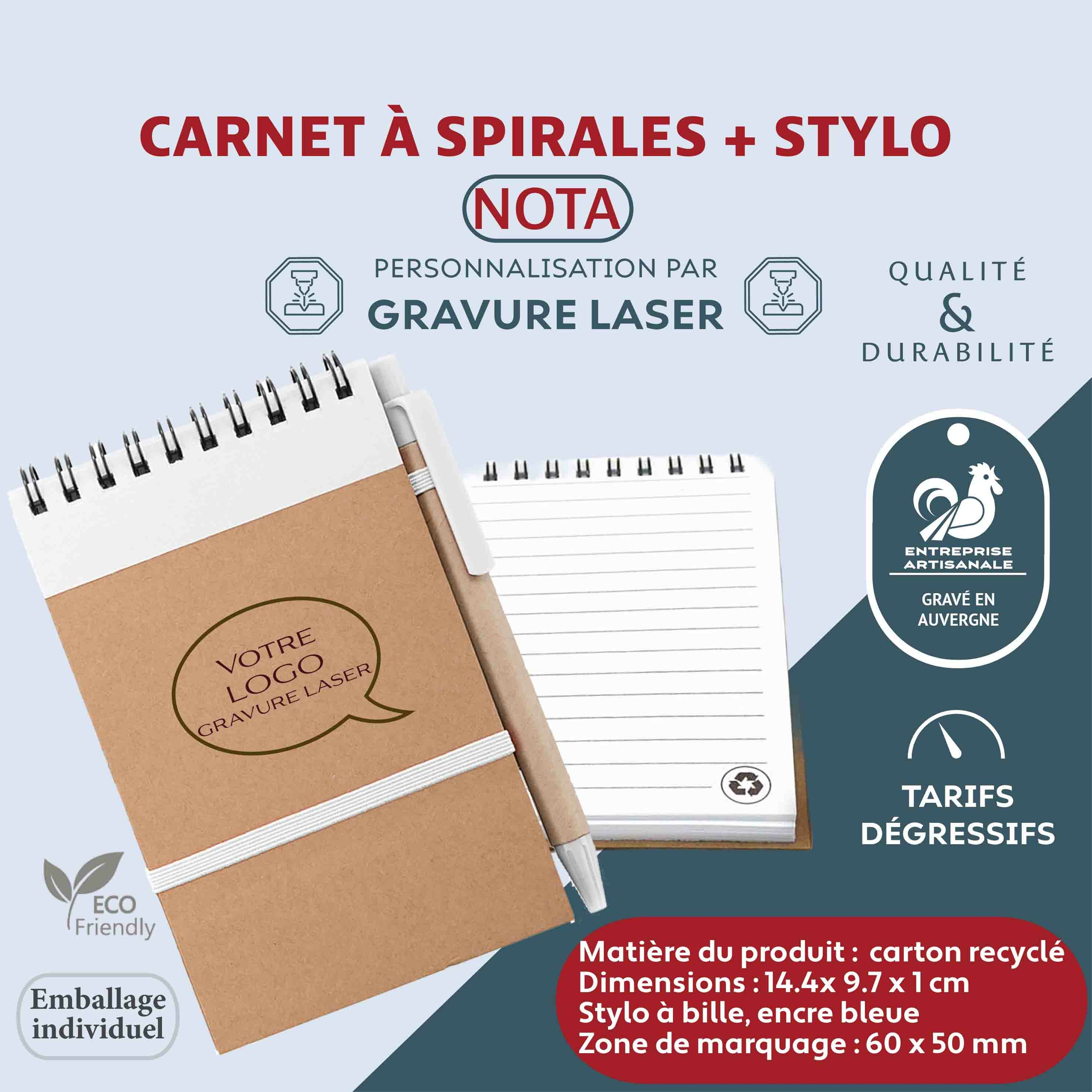 Carnet de notes à spirales avec Stylo