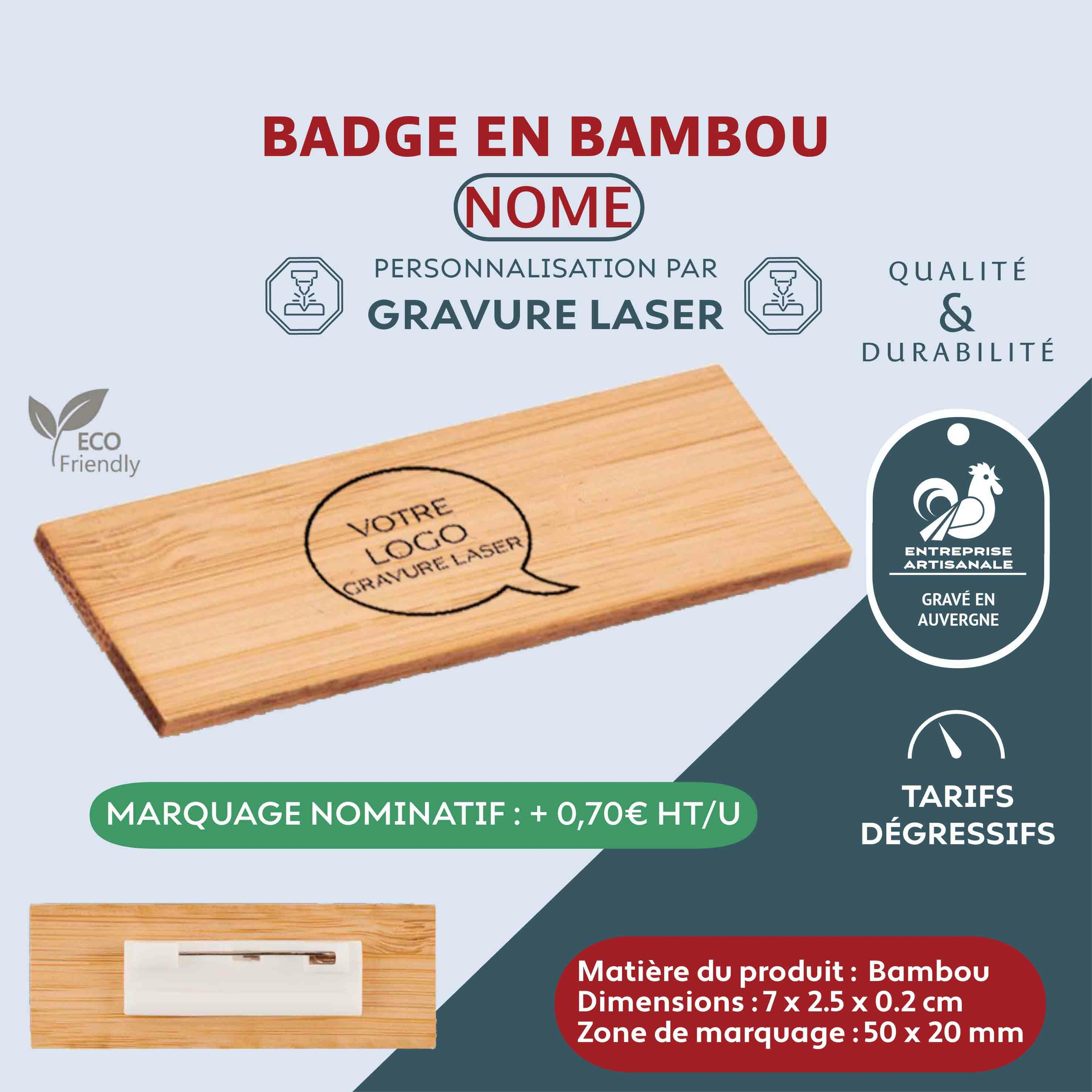 Badge en bambou avec épinglette
