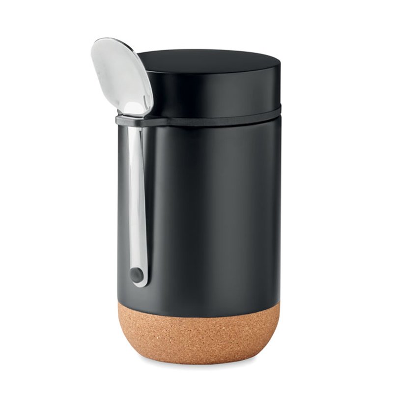 Pot de conservation isotherme en acier inoxydable à double paroi, avec un couvercle à vis et un détail de base en liège 400ml
