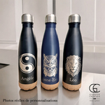 bouteilles double paroi et personnalisées ANNA noire et bleue