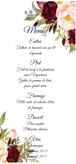 menu fleur bordeaux