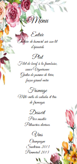 menu fleur pastel