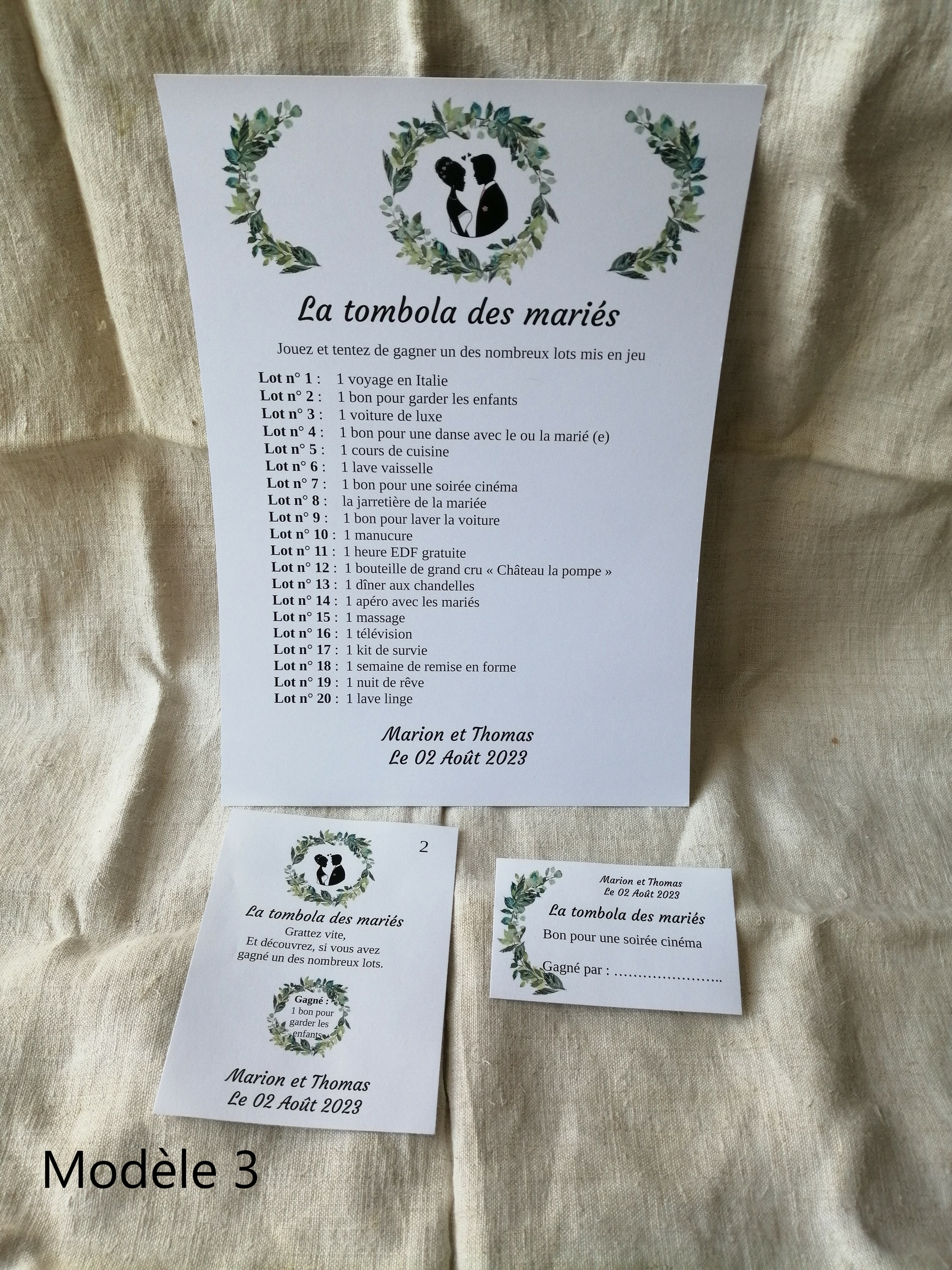 Tombola pour les mariés - Carte à gratter personnalisable