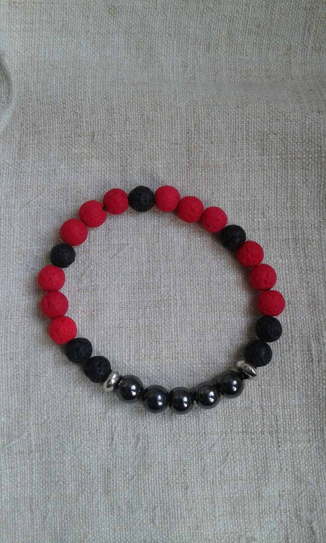 Bracelet Perles Homme/femme En Pierre De Lave, Hématite Et Bois - Fait Main Sur Mesure - Neuf Sans Emballage