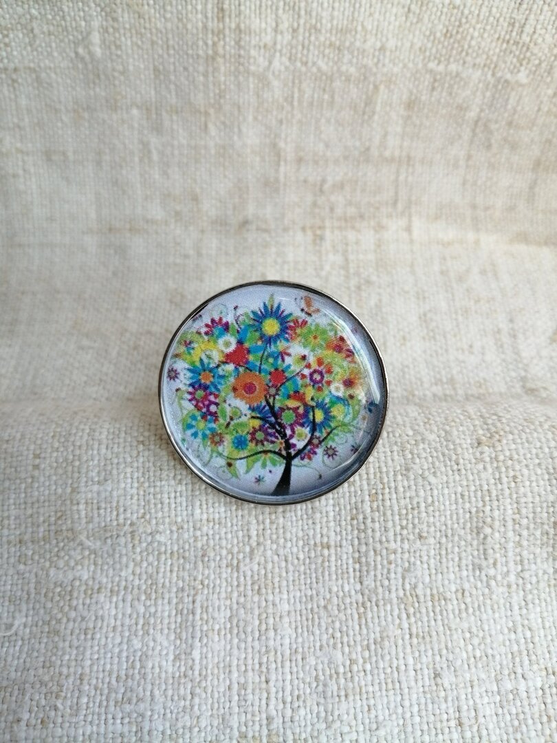 Bague Boule Émaillée Multicolore Avec Strass - Taille 54 - Occasion Comme Neuf
