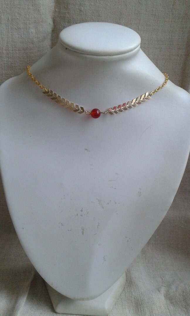 Collier Ras De Cou Fait Main - Perles Pierre & Chaîne Inox - 41-45 Cm - Cadeau Unique - Neuf