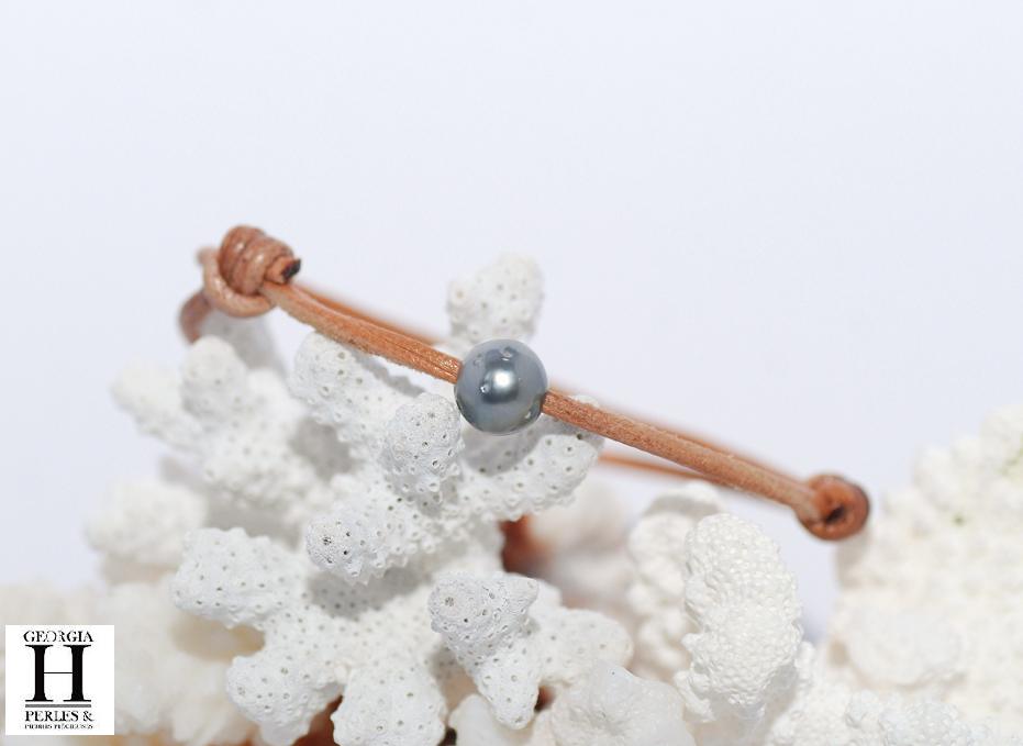 Bracelet Marrakech naturel avec une perle de tahiti