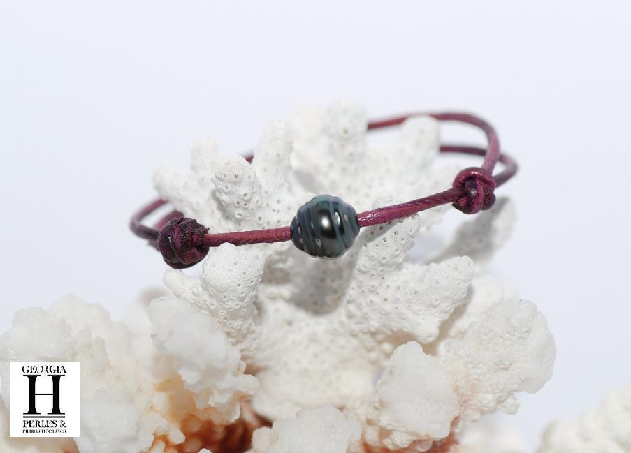 Bracelet Marrakech violet avec une perle de tahiti (4)