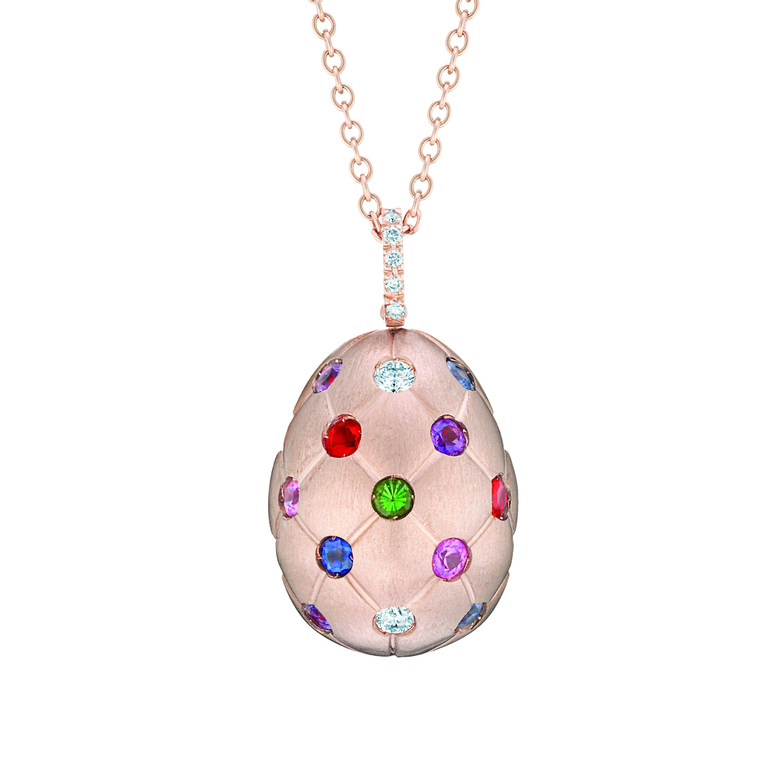 Collier Pendentif Oeuf Style Fabergé Rose - Strass, émail, Alliage (neuf, Avec étiquette)