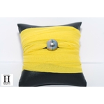 Bracelet manchette soie jaune et perle de tahiti (2)