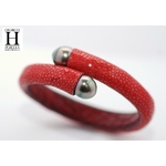 Bracelet Africa galuchat rouge et perles de tahiti (5)