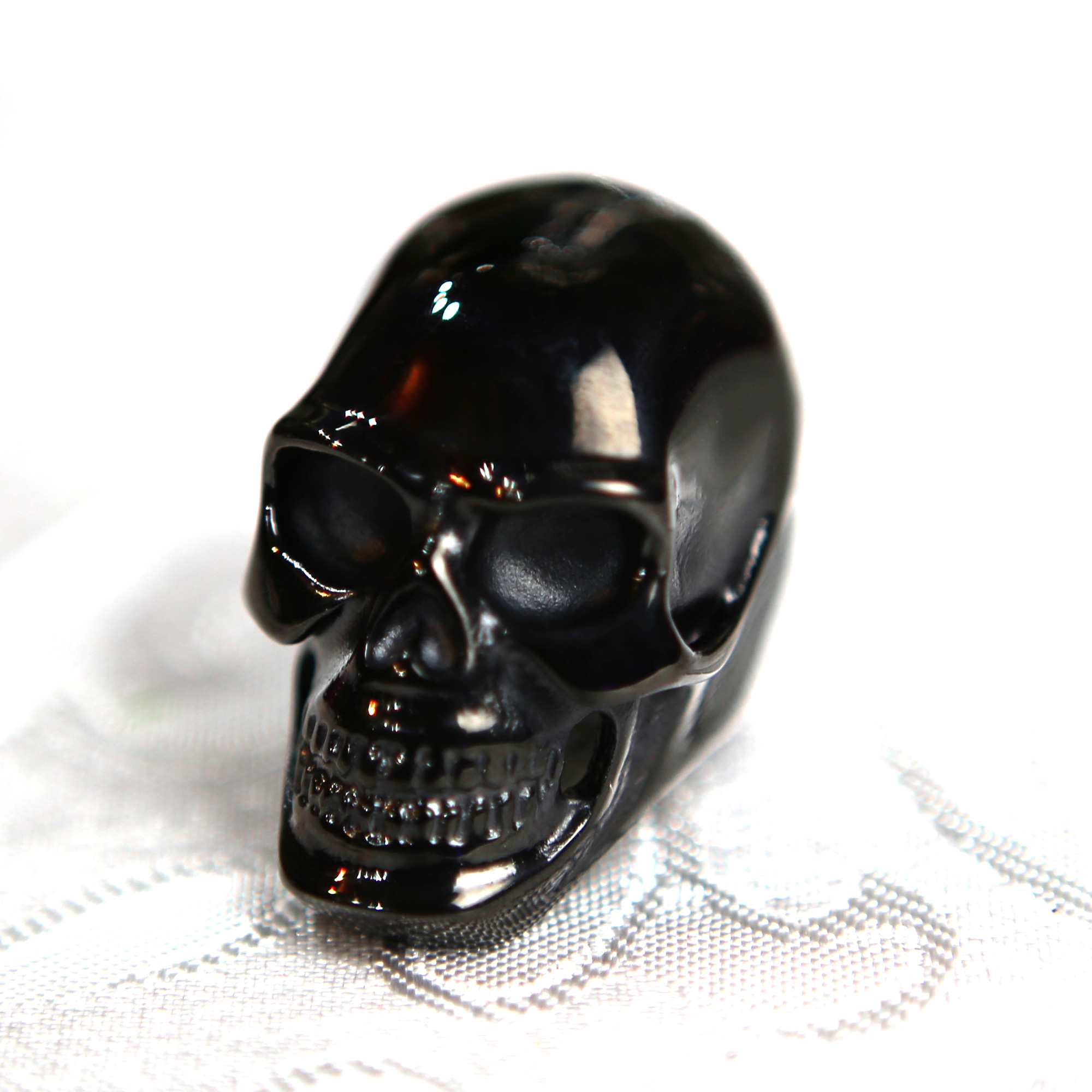 Bague acier crâne tête de mort big black skull gothique BGT11