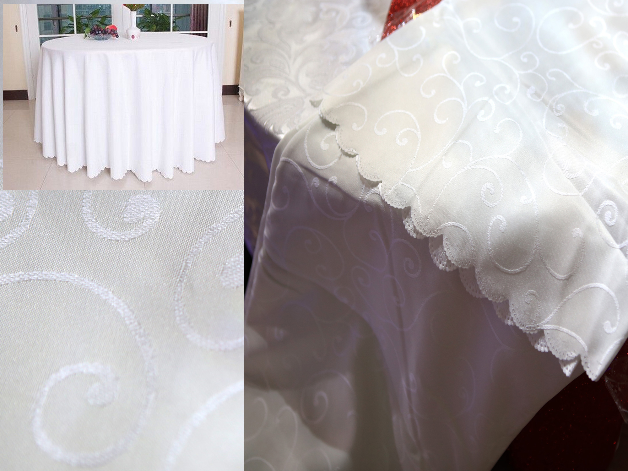 Nappe motif arabesque fleur table ronde mariage 280 cm