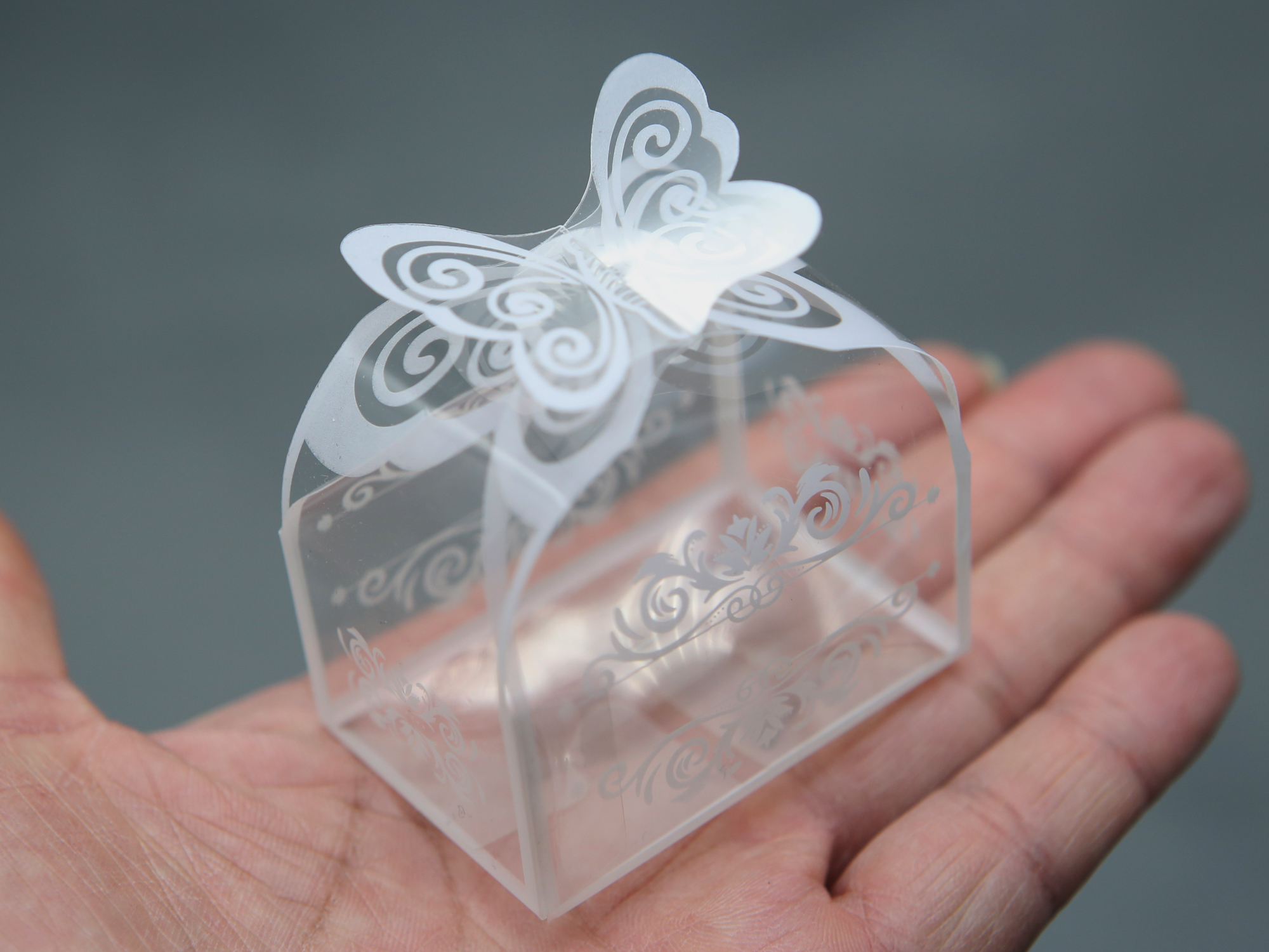 50 boîte cadeau papillon transparente pvc contenant à dragées BTPVC2 blanc
