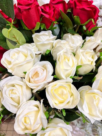 Lot de 10 roses avec tige fleurs artificielles déco mariage