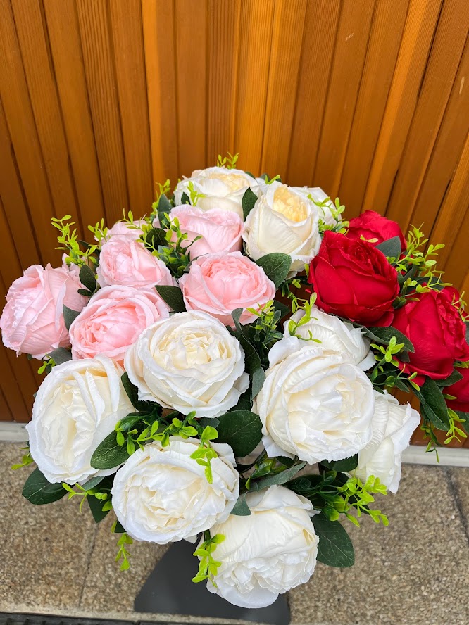 Bouquet de 7 roses avec tige fleurs artificielles déco mariage