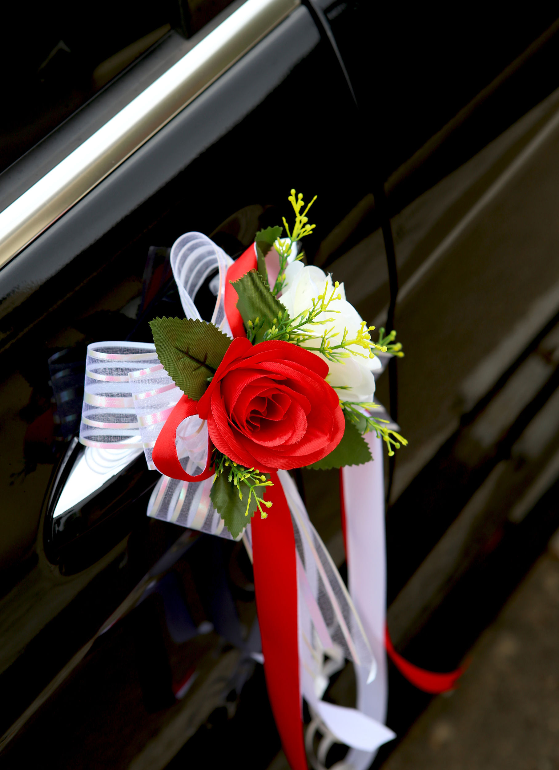 Décoration de voiture de mariage fleur poignées de porte rétroviseur